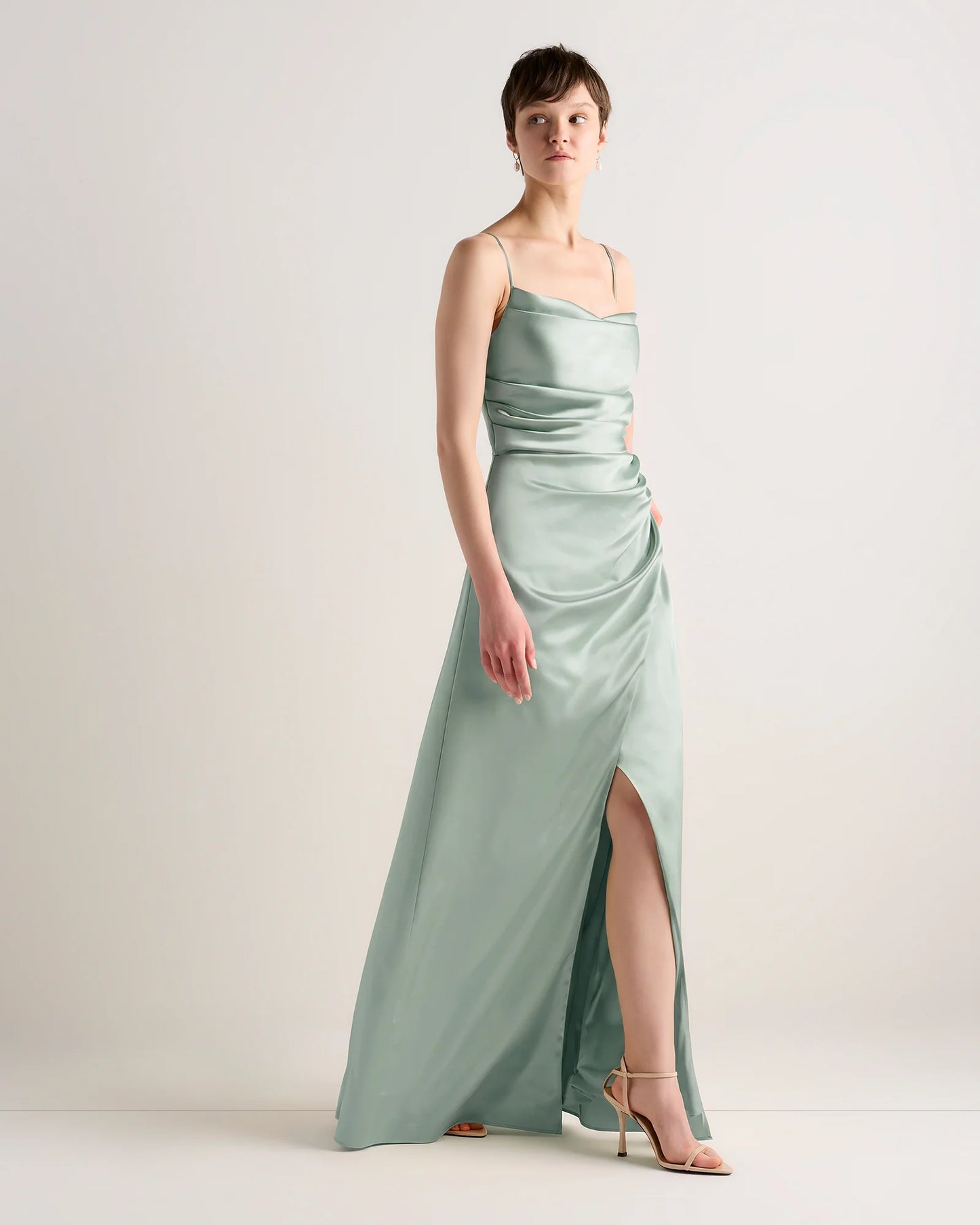 Juliette Stretch Satin Dress - 0 / Garden Sage Green