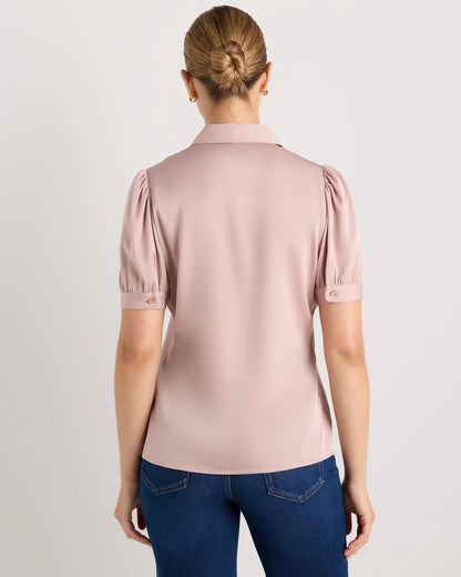 Washable Stretch Silk Puff Sleeve Blouse - XS / Vintage Pink