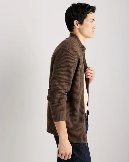 Mongolian Cashmere Fisherman Full Zip Sweater - S / Teak