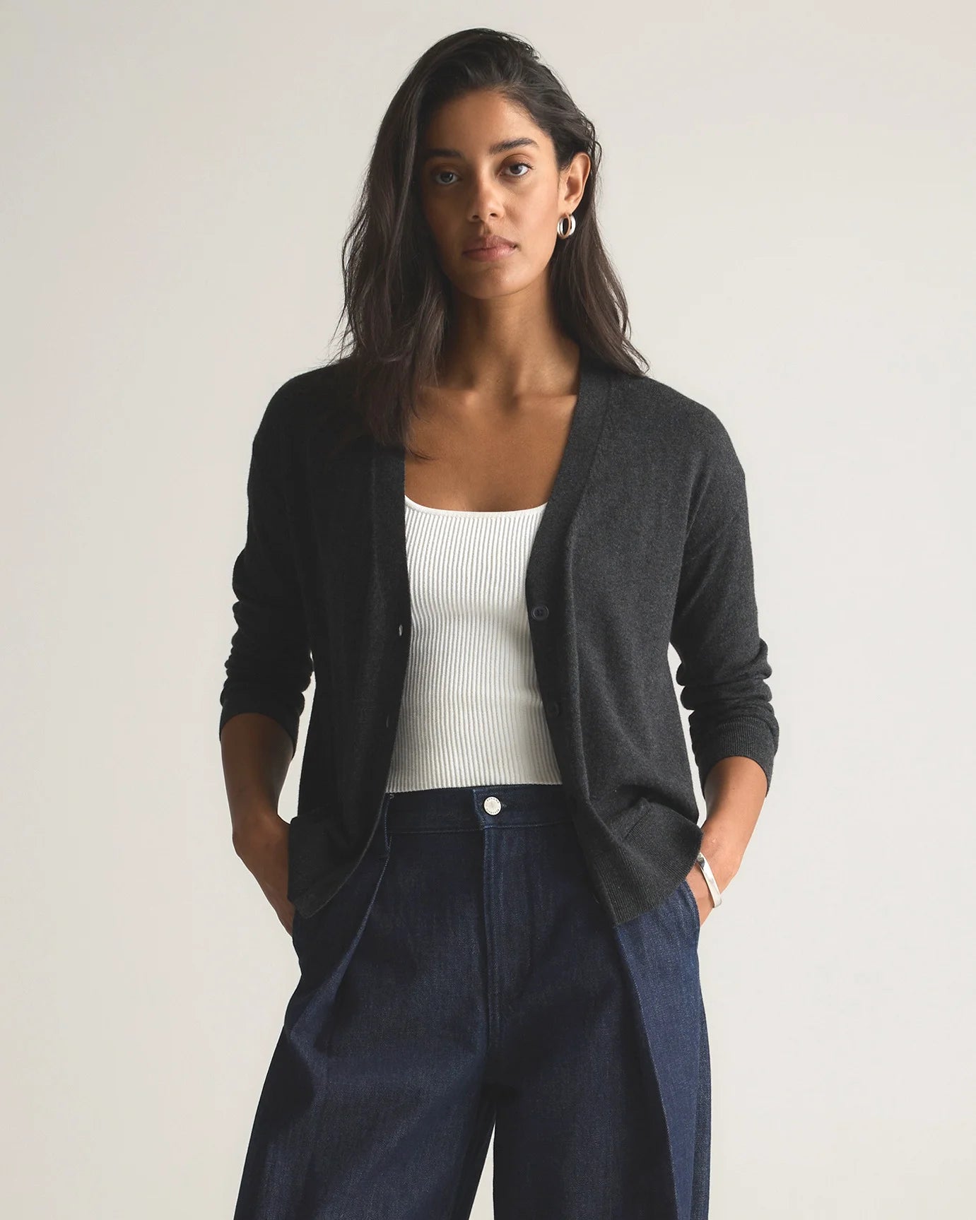 Lightweight Cotton Cashmere Cardigan - XS / Heather Oatmeal
