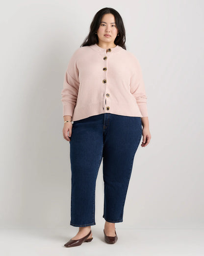 100% Organic Cotton Cropped Cardigan - 1X / Speckled Beige