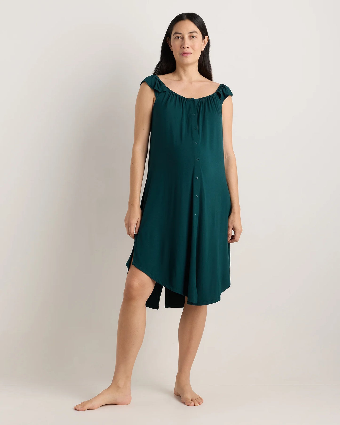 Bamboo Jersey Flutter Sleeve Labor and Delivery Gown - XS / Nocturnal Green