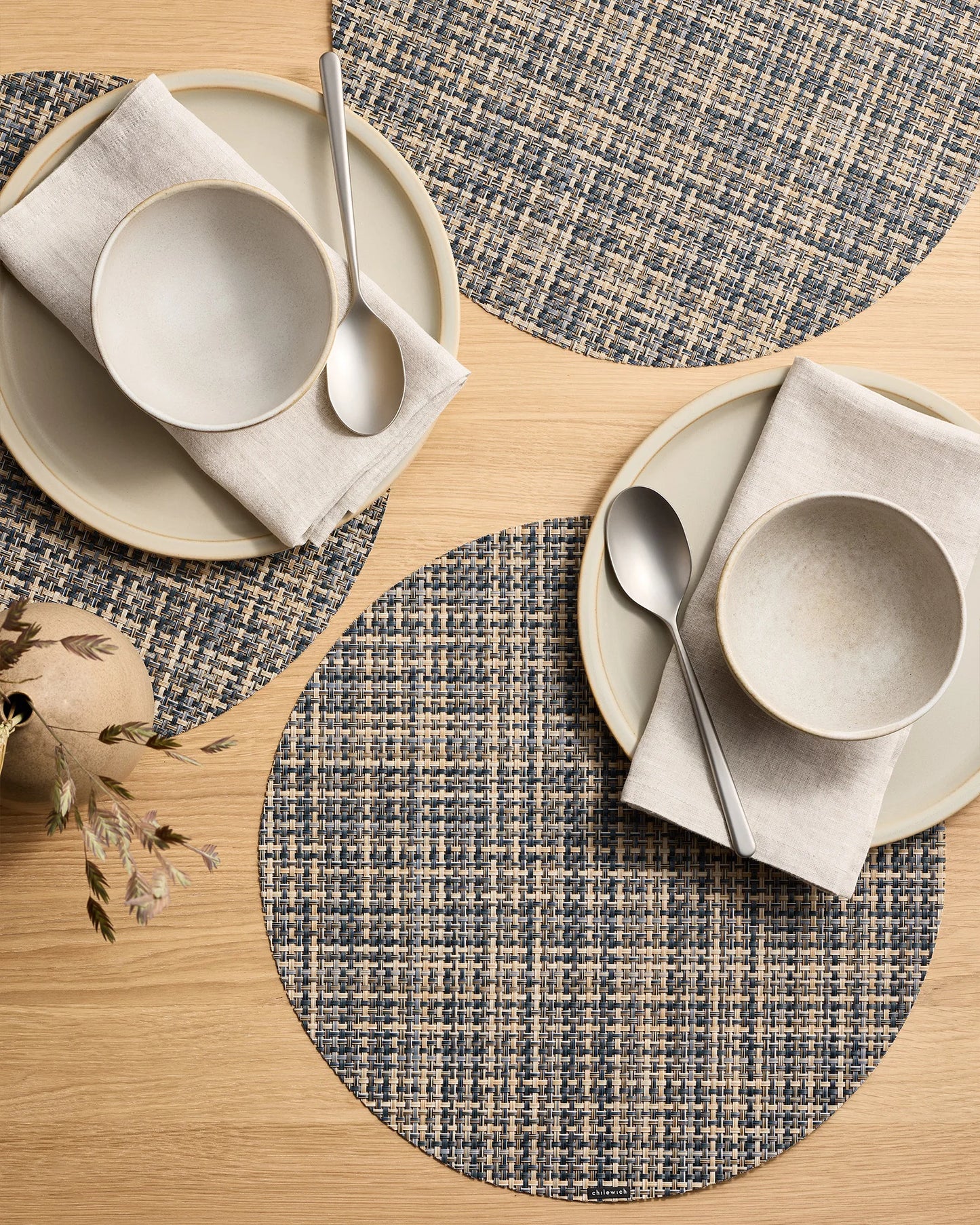 Basketweave Easy-Care Round Placemat, Set of 4 by Chilewich - One Size / Celadon