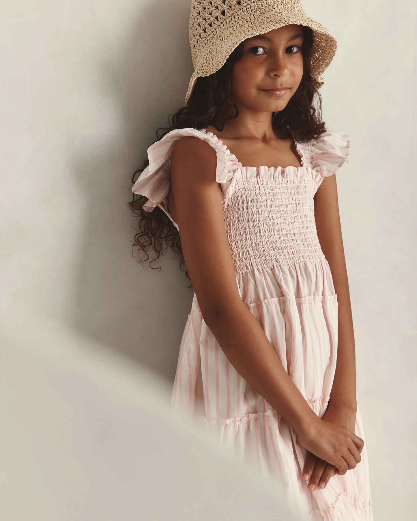 100% Organic Cotton Poplin Smocked Dress - 6 / Apricot Ditsy Floral