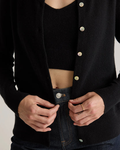 Mongolian Cashmere Cardigan Sweater - XS / Black
