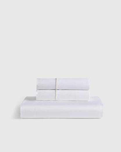 Signature Giza Cotton Sateen Embroidered Fitted Sheet Set - Twin / White/Dried Sage