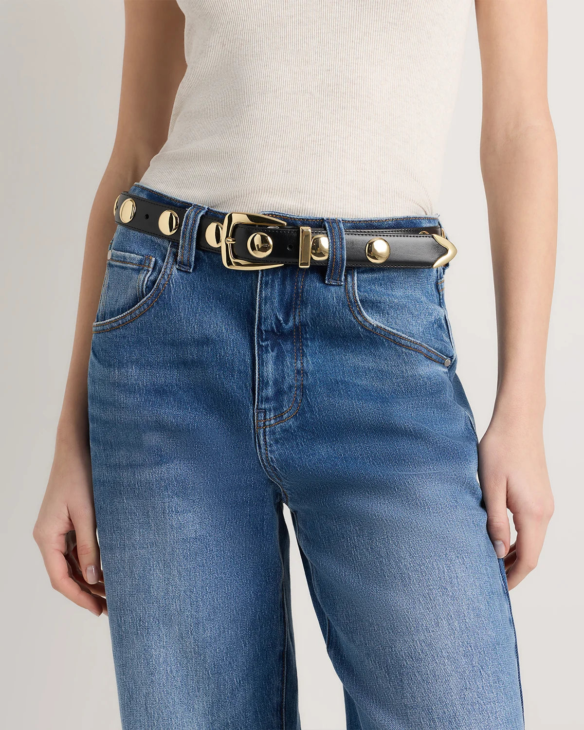 Alyssa European Leather Studded Belt - XS / Black/Silver