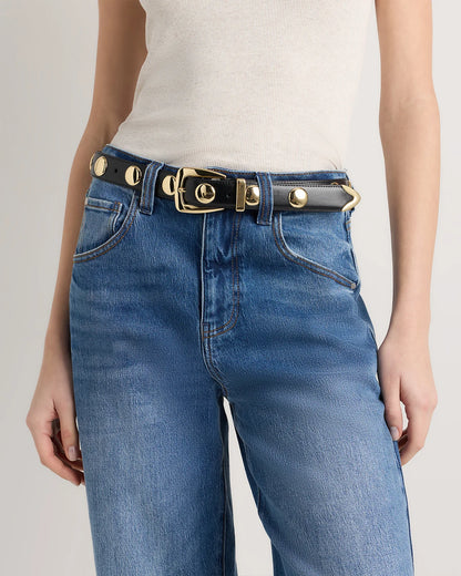Alyssa European Leather Studded Belt - XS / Black/Silver