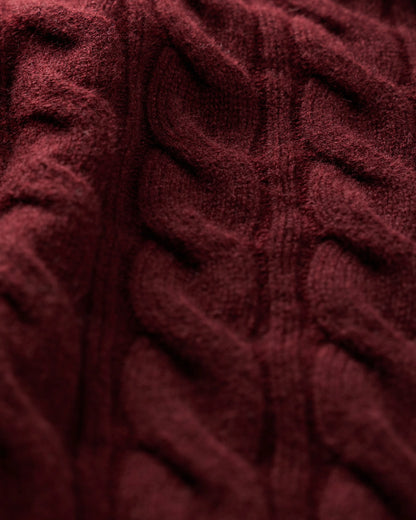 Mongolian Cashmere Shrunken Cable Crewneck Sweater - XS / Varsity Red