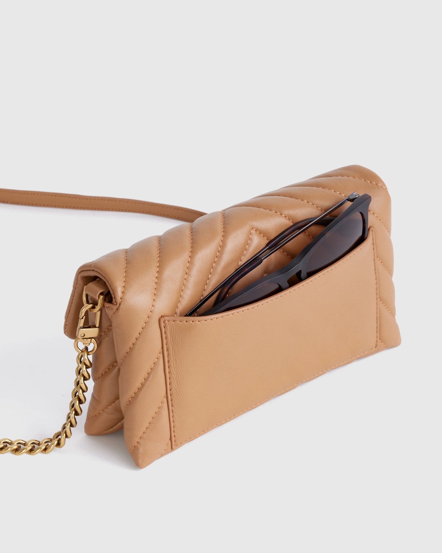 Italian Leather Quilted Wallet Crossbody - One Size / Black/Gold