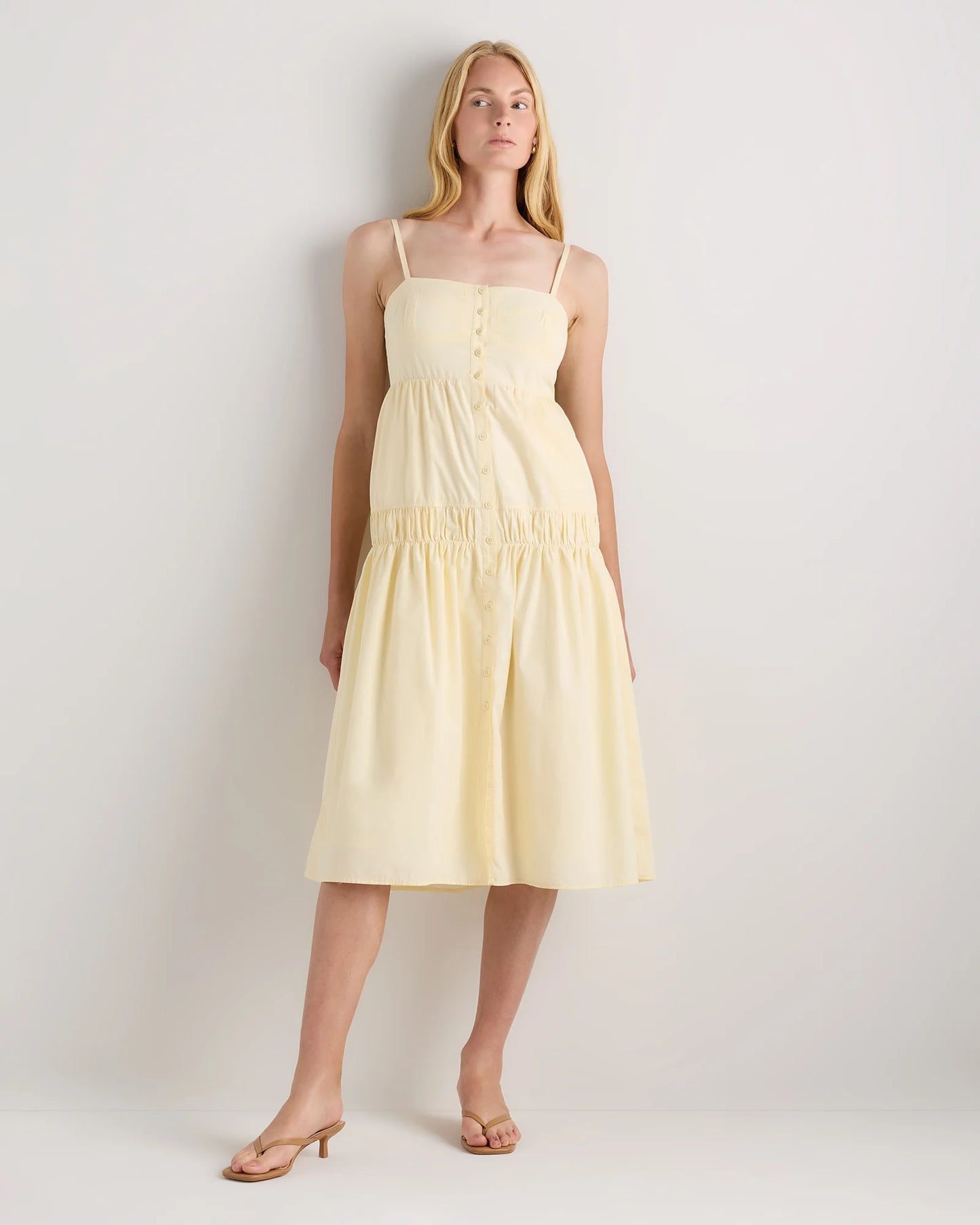 100% Organic Cotton Poplin Spaghetti Strap Maxi Dress - XS / Light Blue Stripe