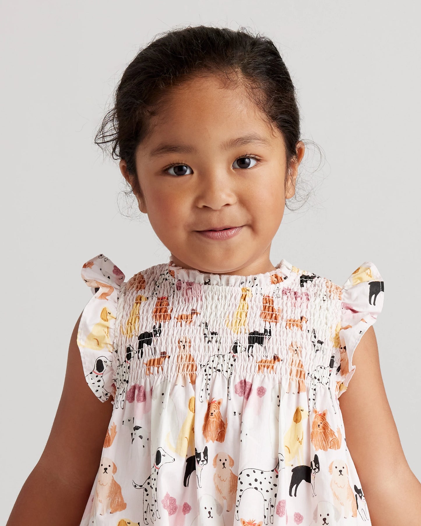 100% Organic Cotton Poplin Smocked Flutter Sleeve Dress - 2T / Blue Ditsy Floral