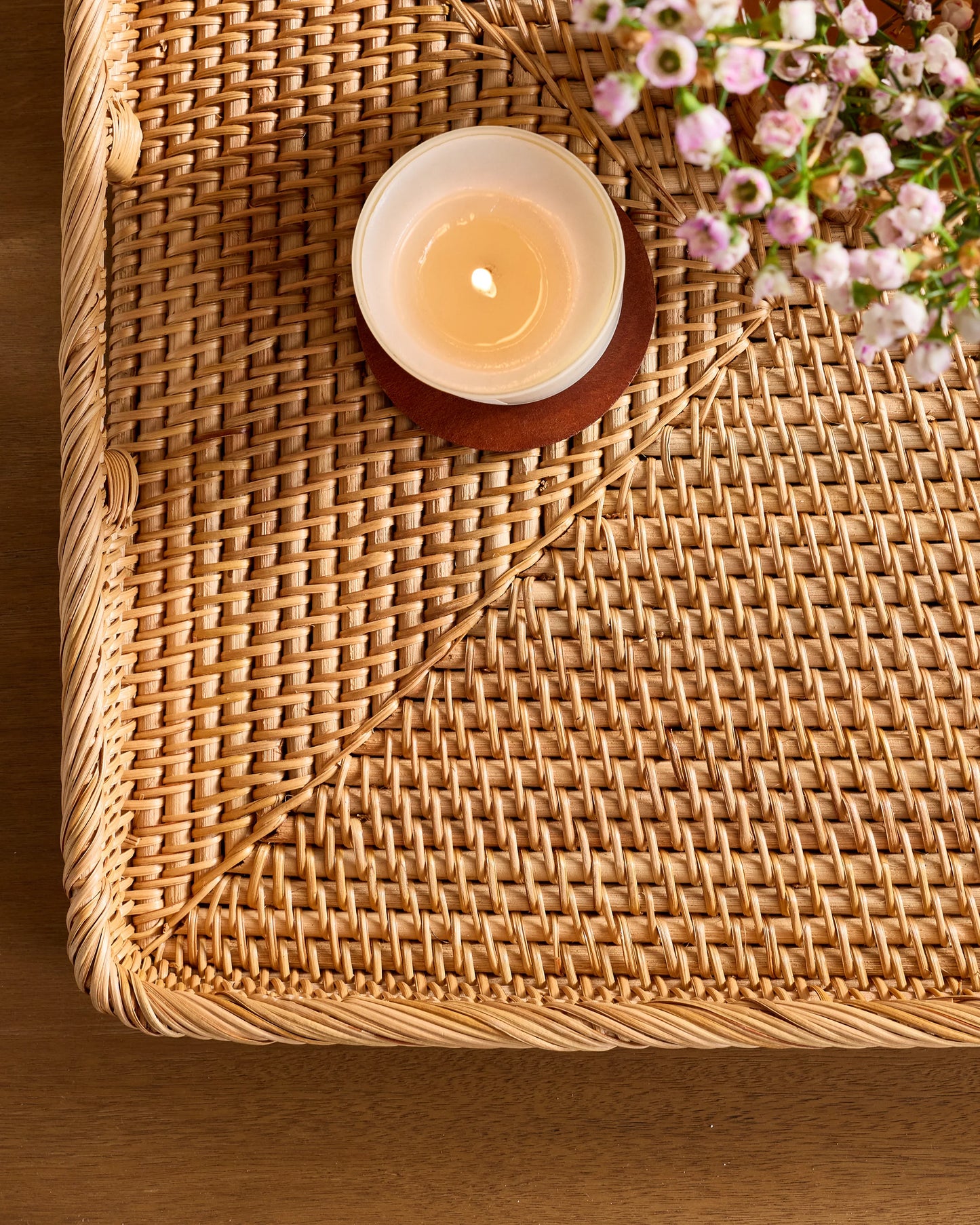Handwoven Rattan Rectangular Tray - One Size / Natural