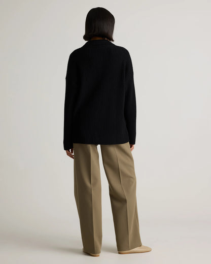 Mongolian Cashmere Wide-Rib Oversized Collared Cardigan - XS / Oatmeal