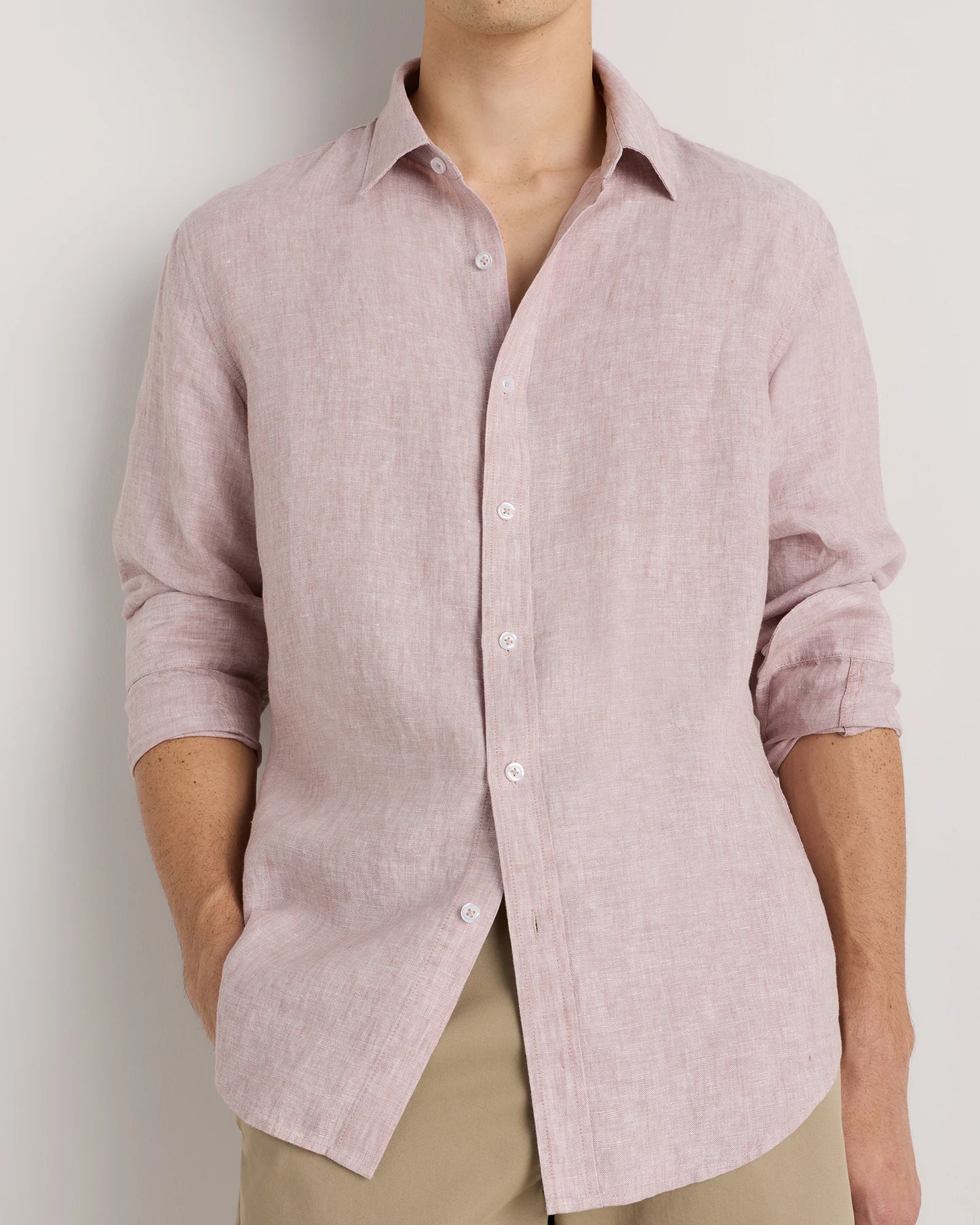 100% European Linen Relaxed Long Sleeve Shirt - XS / Flax
