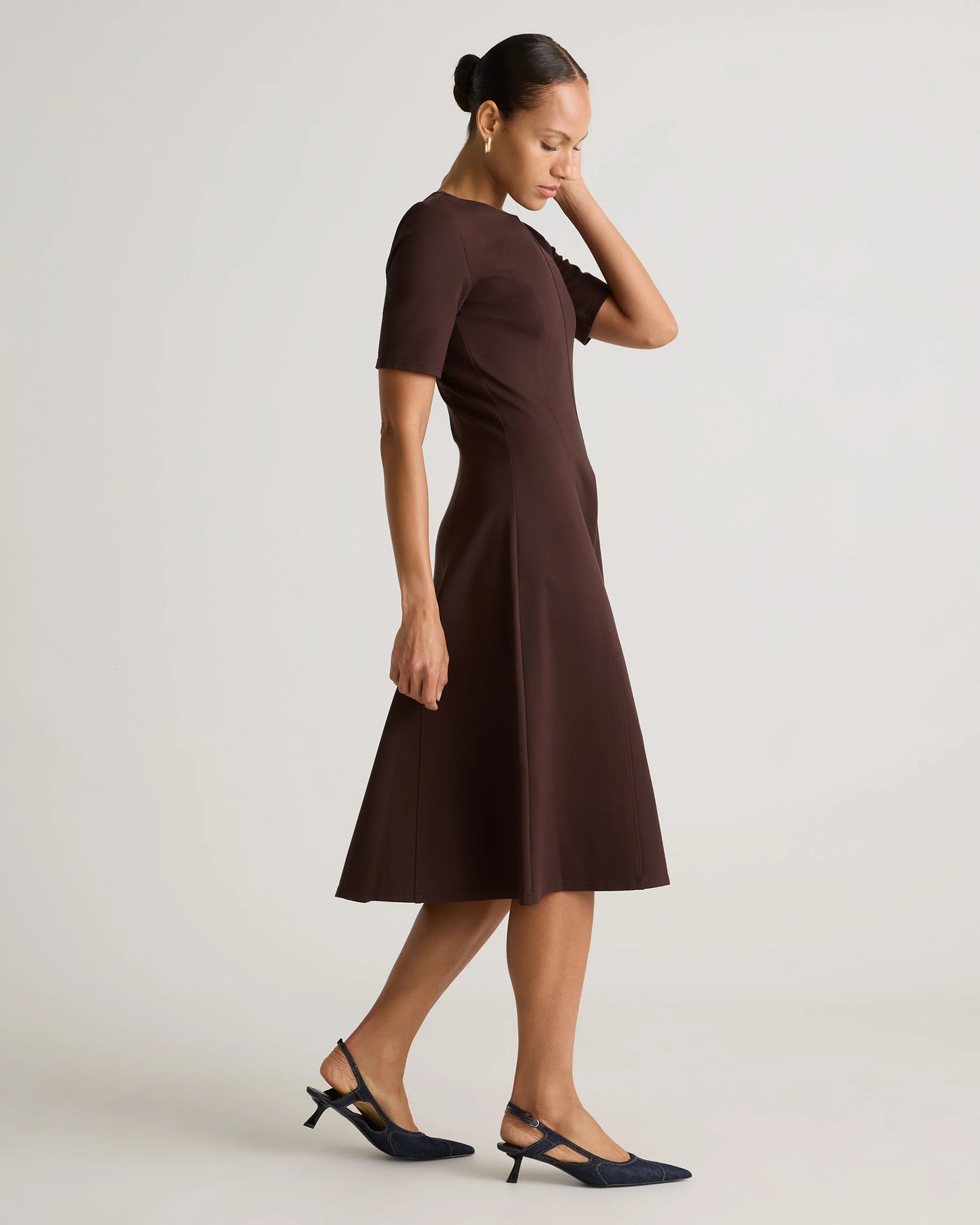Ultra-Stretch Ponte Short Sleeve Midi Dress - XS / Ruby Red