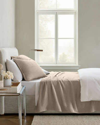 Organic Ribbed Cotton Coverlet Set - Twin / Toffee