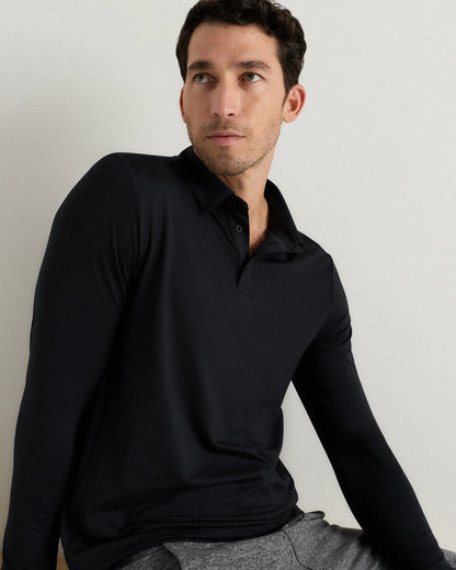 Flowknit Breeze Performance Long Sleeve Polo - XS / Heather Black