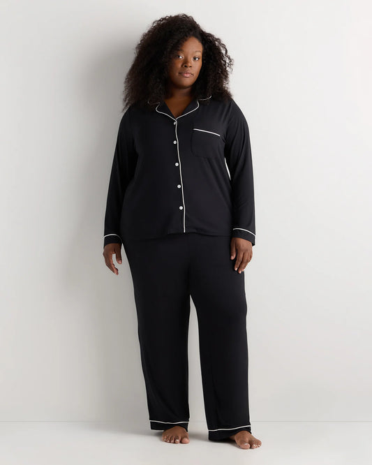 Bamboo Jersey Long Sleeve Pajama Set - 1X / Black