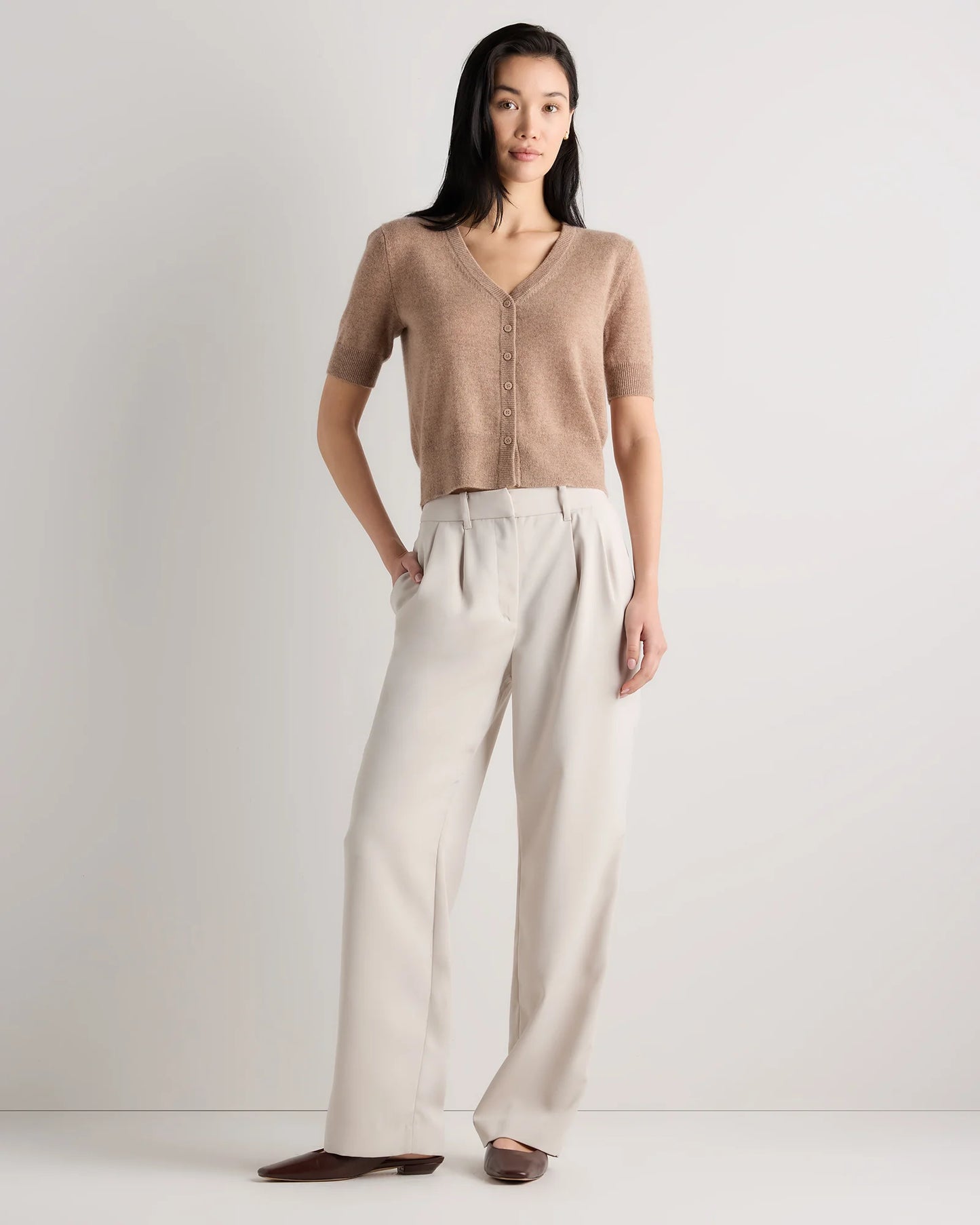 Mongolian Cashmere Short Sleeve Cardigan - XS / Oatmeal