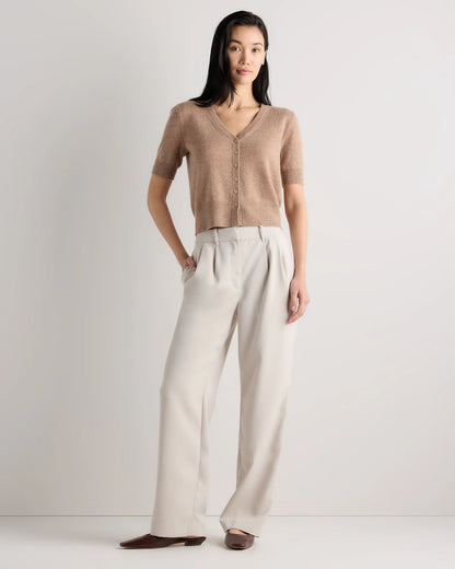 Mongolian Cashmere Short Sleeve Cardigan - XS / Oatmeal