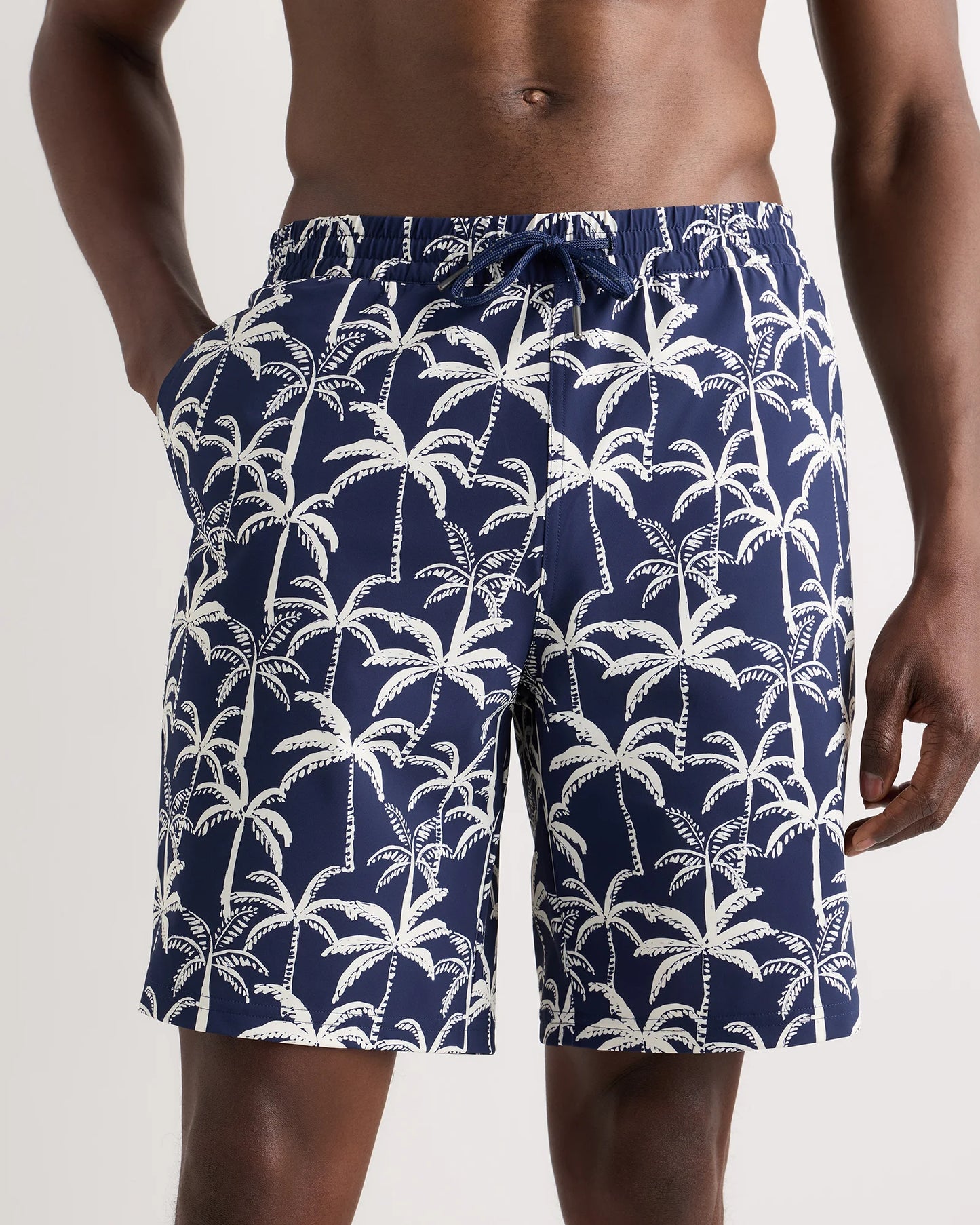 Italian Swim Trunks - 9" - S / Navy Palms