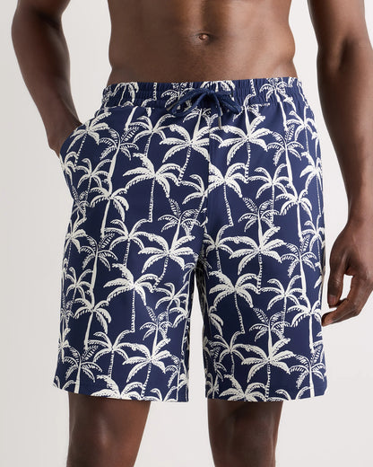 Italian Swim Trunks - 9" - S / Navy Palms