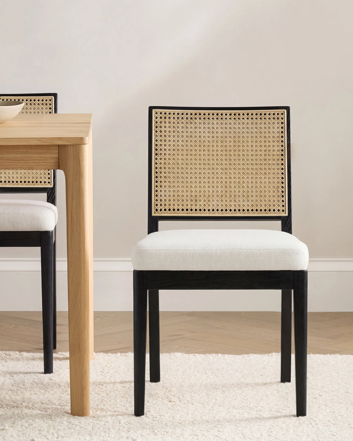 Solid Oak and Cane Dining Chair (Set of 2) - Set of 2 / Black/Natural