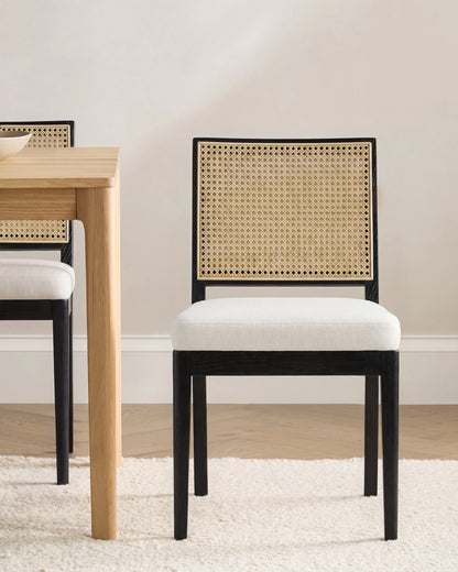 Solid Oak and Cane Dining Chair (Set of 2) - Set of 2 / Black/Natural