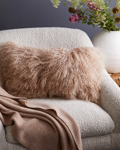 Luxe Mongolian Lamb Lumbar Pillow Cover - 12x20 / Ivory