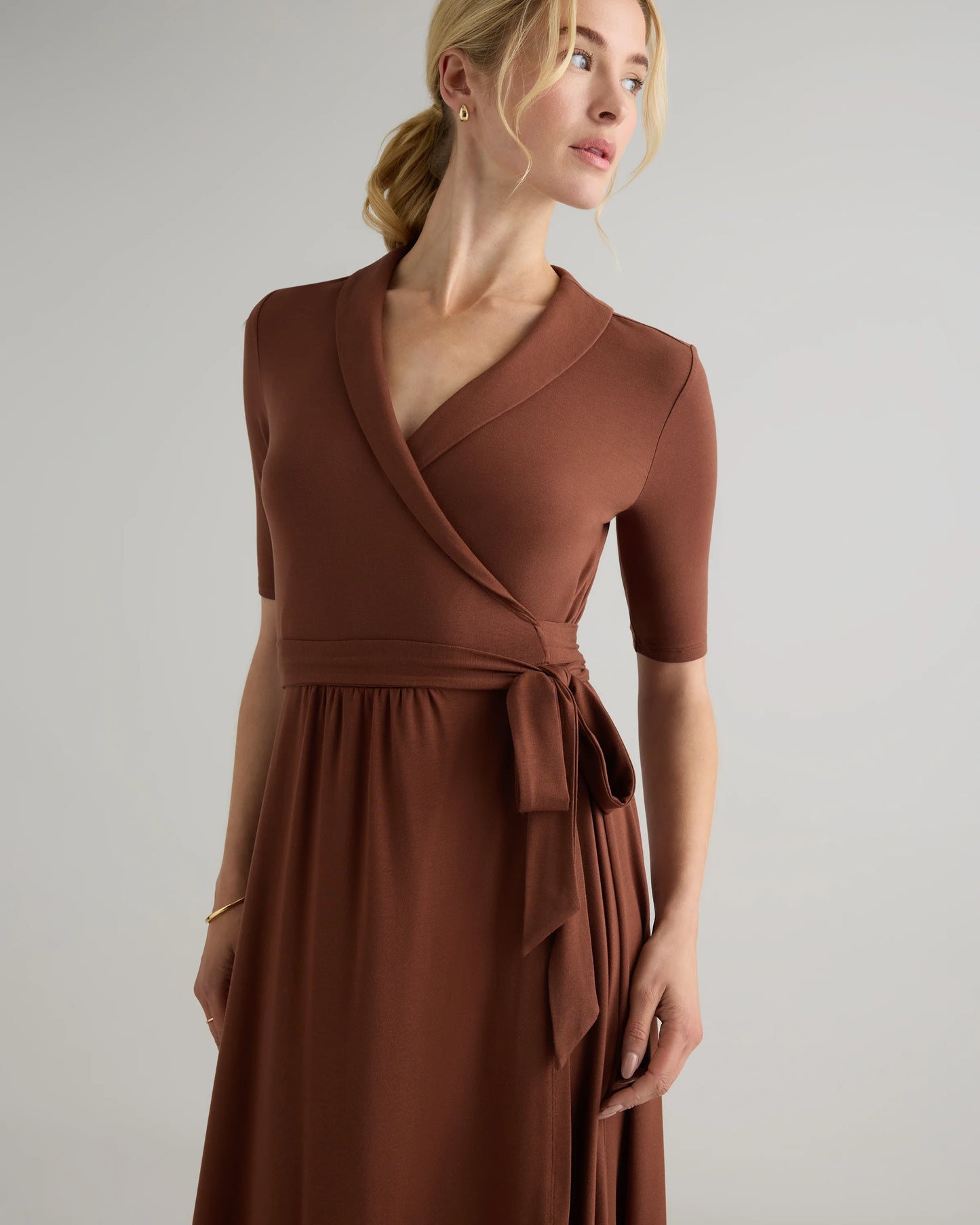 Tencel Jersey Midi Wrap Dress - XS / Brown