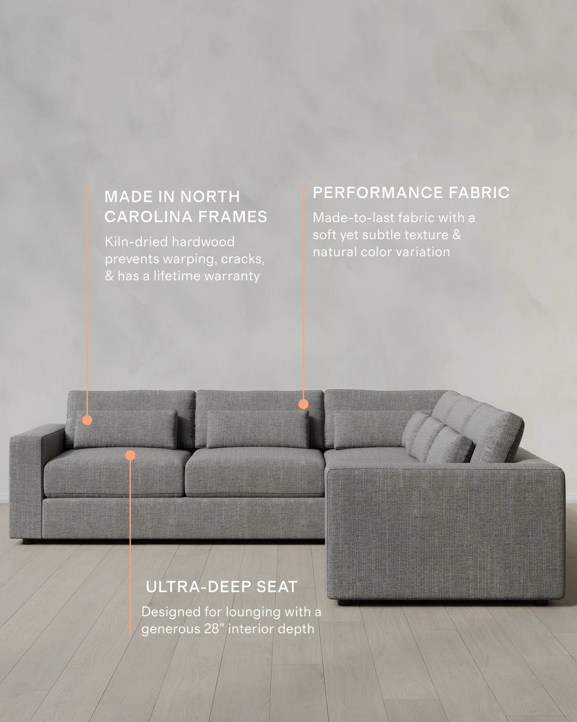 Ashford Deep Seat L Sectional in Performance Chenille Linen Blend - 119x119 / Sorrell