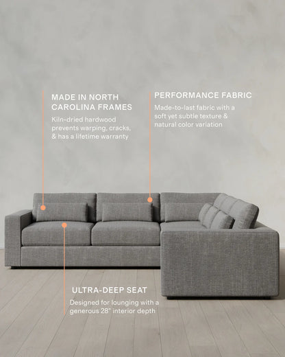 Ashford Deep Seat L Sectional in Performance Chenille Linen Blend - 119x119 / Sorrell