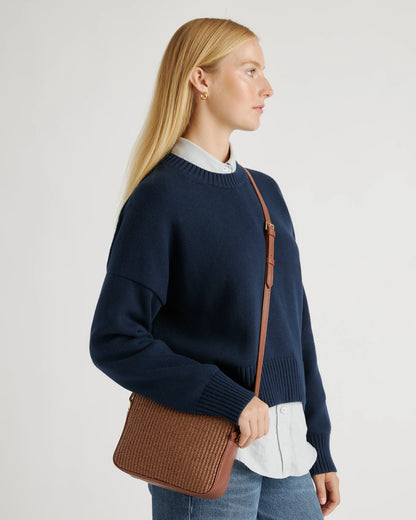 Italian Leather & Raffia Crossbody - One Size / Mocha