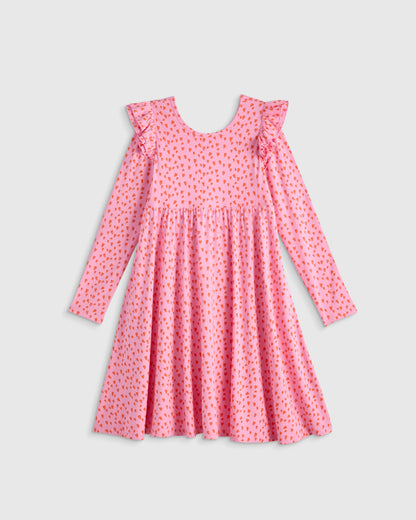 Bamboo Long Sleeve Flutter Twirl Dress - 6 / Navy Blossoms