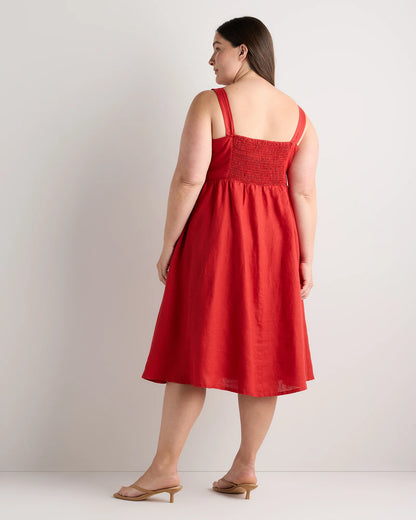100% European Linen Fit & Flare Midi Dress - 1X / Chile