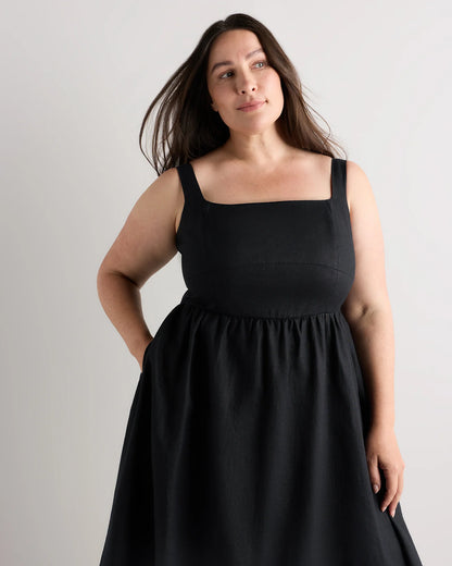 100% European Linen Fit & Flare Midi Dress - 1X / Chile