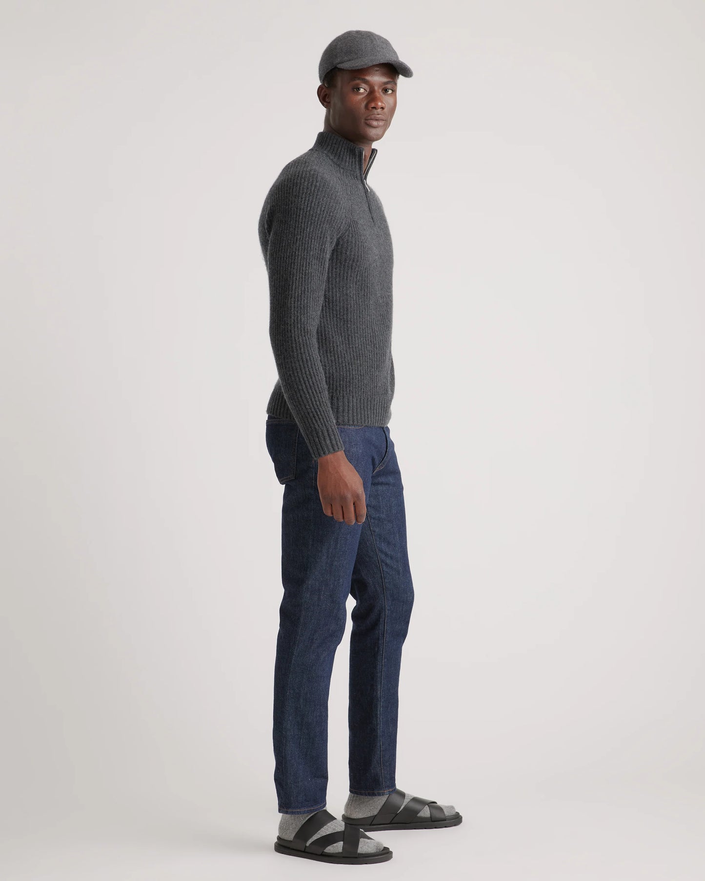 Mongolian Cashmere Fisherman Quarter Zip Sweater - S / Navy Marl