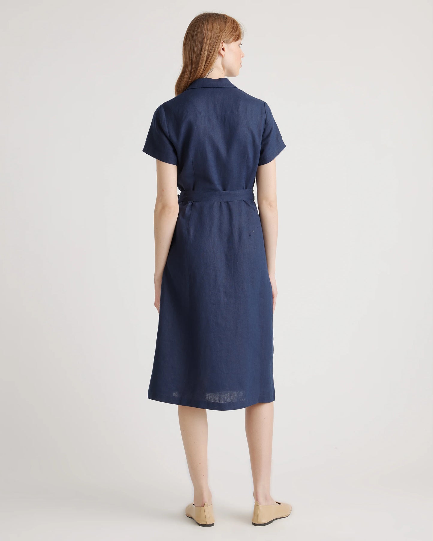 100% European Linen Button Front Dress - XS / Sky Blue Mariner Stripe