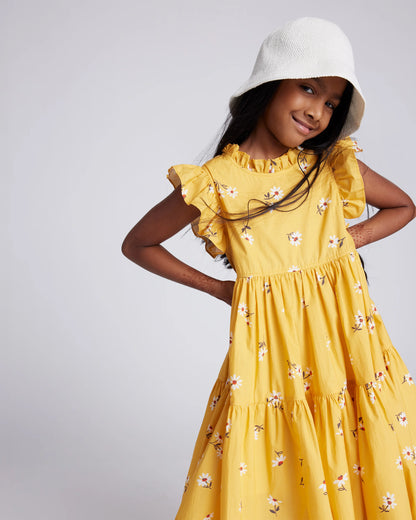 100% Cotton Poplin Ruffle Sleeve Dress - 6 / Golden Daisy