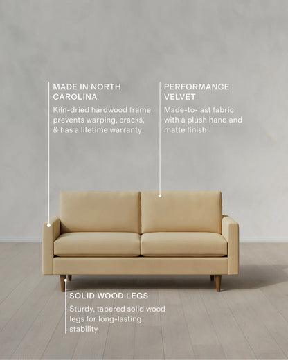 Atlas Midcentury Sofa in Performance Velvet - 6ft / Ivory