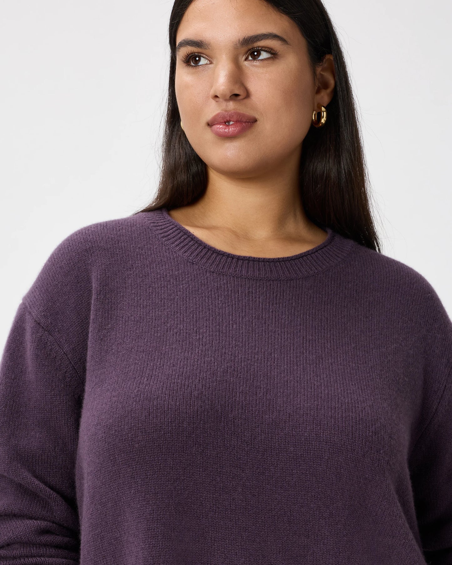 Mongolian Cashmere Boxy Crewneck Sweater - XS / Faded Denim/Brown/Ivory Variegated Stripe