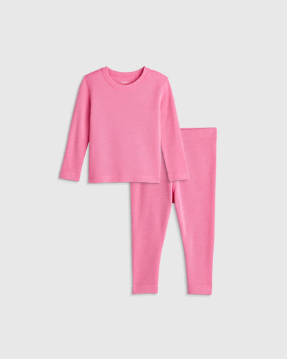 100% Merino Wool All-Season Base Layer Long Sleeve and Legging Set - 18-24M / Bright Blush