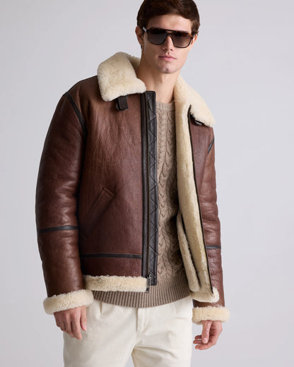 100% Shearling Bomber Jacket - S / Dark Brown