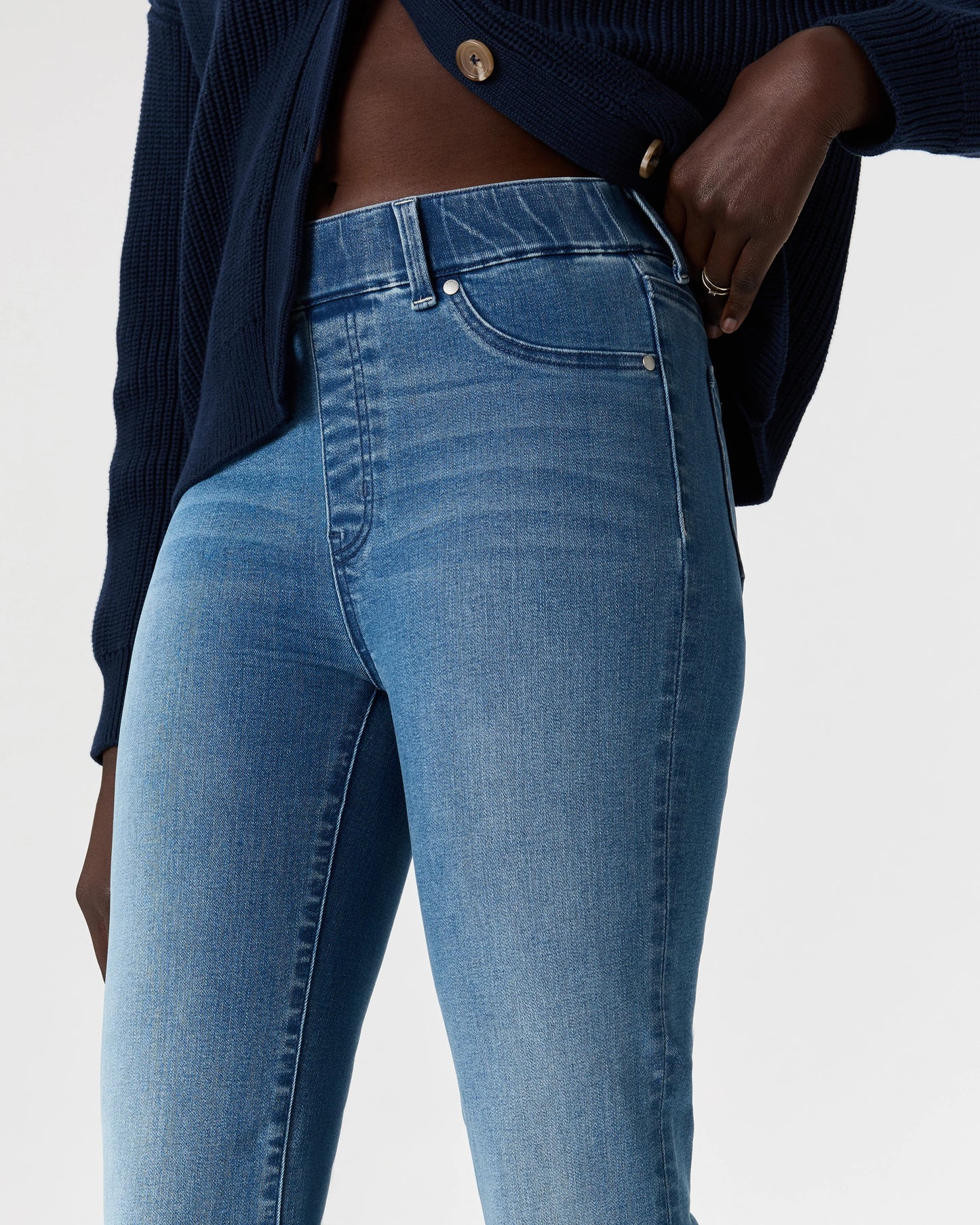 Nina Stretch Pull-On Flare Jeans - XS / Raven Black