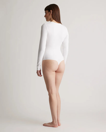Stretch Cotton Jersey Long Sleeve Bodysuit - XS / Soft White