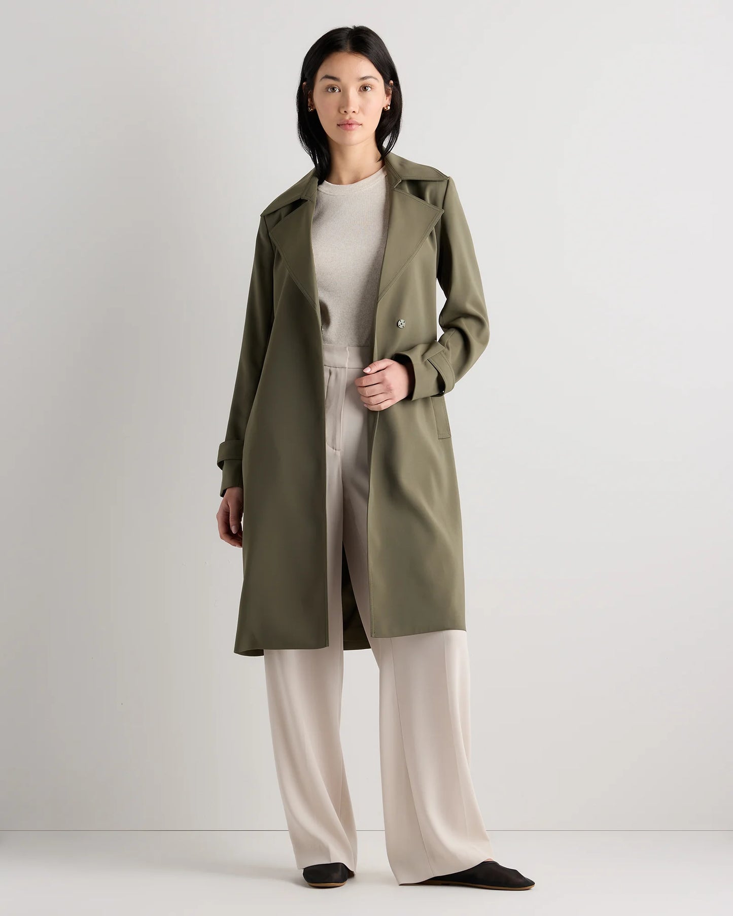 Stretch Crepe Trench Coat - XS / Olive