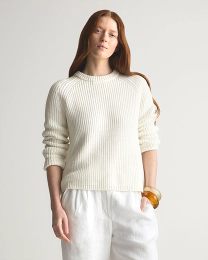 100% Organic Cotton Fisherman Crew Sweater - XS / Sapphire Blue