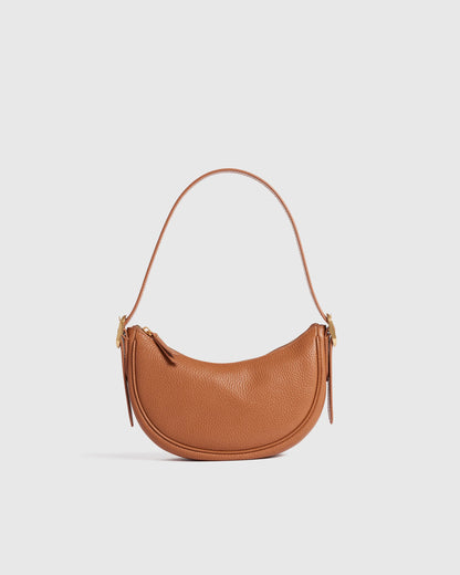 Italian Leather Mini Crescent Shoulder Bag - One Size / Espresso Brown