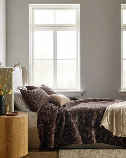 Organic Cotton Hand Stitched Quilt Set - Twin / Stone